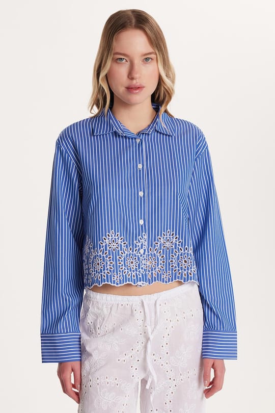 Kadın Slim Fit Dar Kesim Desenli Uzun Kollu Klasik Yaka Gömlek