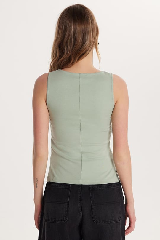 Kadın Modal Kumaş Slim Fit Dar Kesim Bisiklet Yaka Düz Basic Mint Bluz
