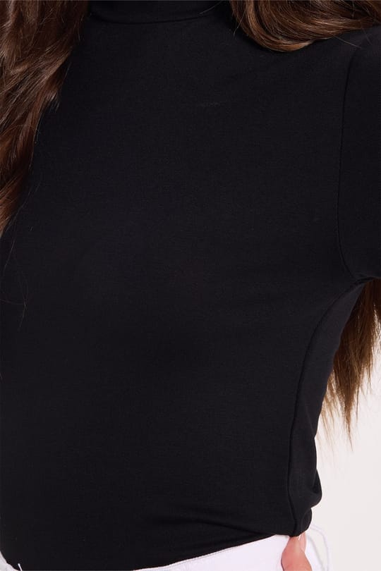 Kadın Standart Fit Kısa Kollu Yarım Balıkçı Yaka Siyah Bluz
