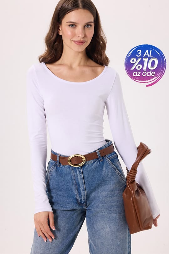 Kadın Slim Fit Dar Kesim Uzun Kollu Viskon Beyaz Bluz