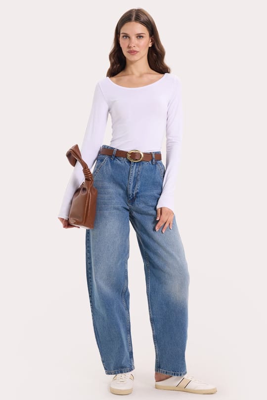 Kadın Slim Fit Dar Kesim Uzun Kollu Viskon Beyaz Bluz