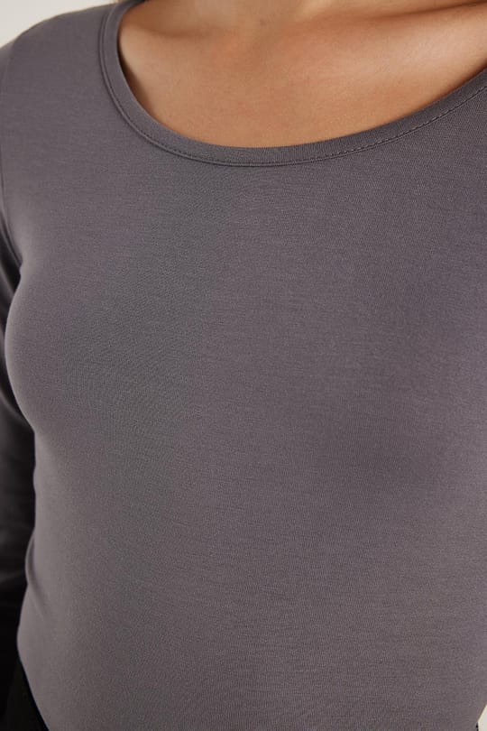 Kadın Slim Fit Dar Kesim Uzun Kollu Viskon Gri Bluz
