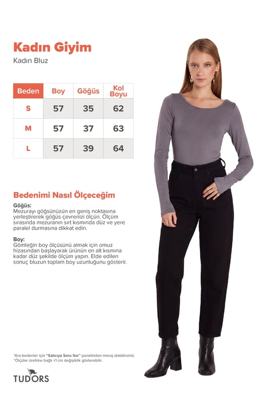 Kadın Slim Fit Dar Kesim Uzun Kollu Viskon Gri Bluz