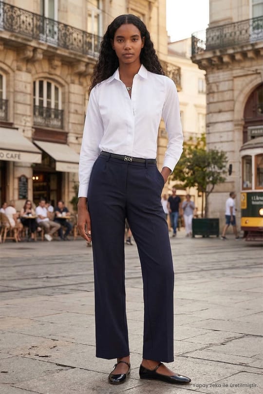 Kadın Slim Fit Dar Kesim Vucüda Oturan Uzun Kollu Gizli Düğme Detaylı Beyaz Basic Gömlek