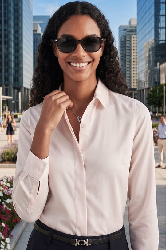 Kadın Slim Fit Dar Kesim Vucüda Oturan Uzun Kollu Gizli Düğme Detaylı Taş Basic Gömlek