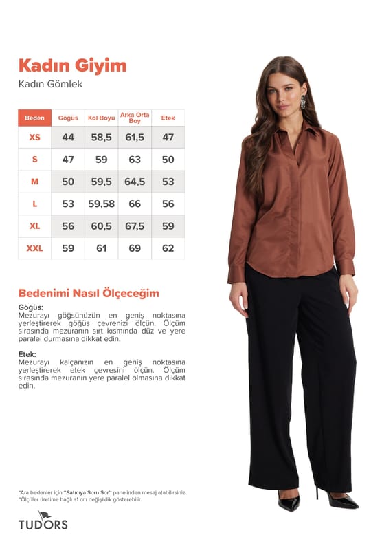 Kadın Slim Fit Dar Kesim Vucüda Oturan Uzun Kollu Gizli Düğme Detaylı Kahverengi Basic Gömlek