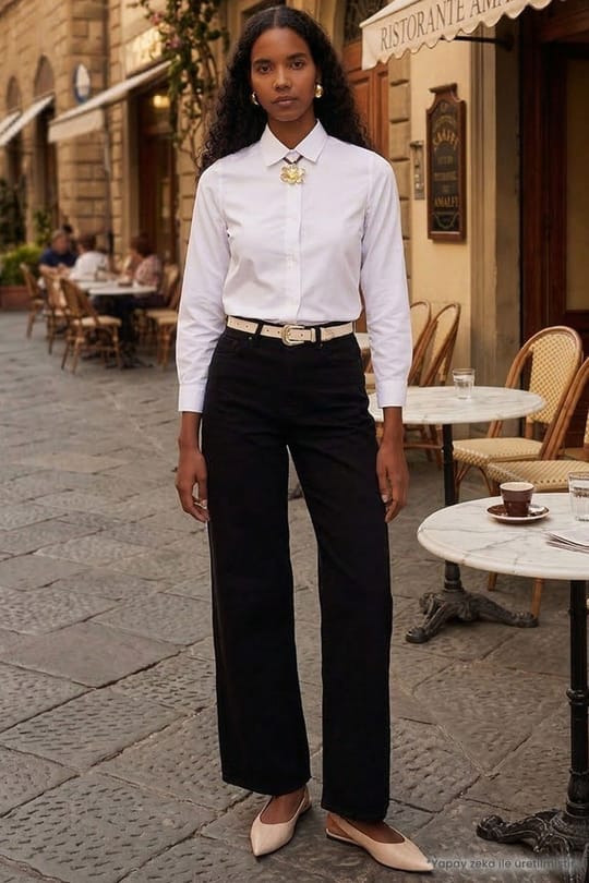 Kadın Slim Fit Dar Kesim Vücuda Oturan Uzun Kollu Beyaz Basic Gömlek