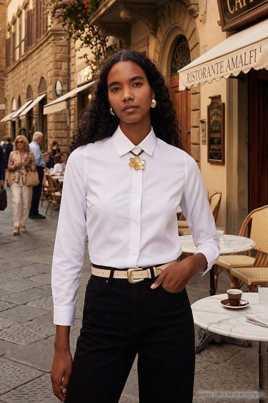 Kadın Slim Fit Dar Kesim Vücuda Oturan Uzun Kollu Beyaz Basic Gömlek