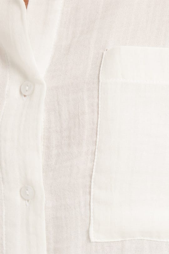 Kadın Oversize Geniş Kesim %100 Pamuk Müslin Kumaş Uzun Kollu Cepli Dokulu Ekru Gömlek