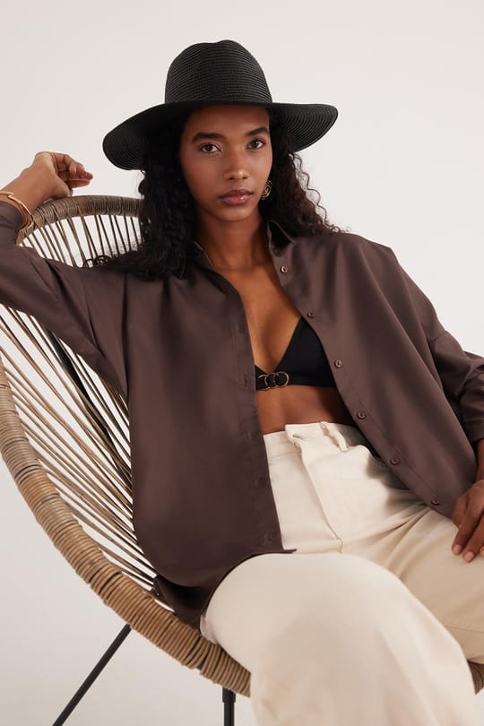 Kadın Oversize Rahat Kesim Spor Yaka Uzun Kollu Basic Düz Gömlek