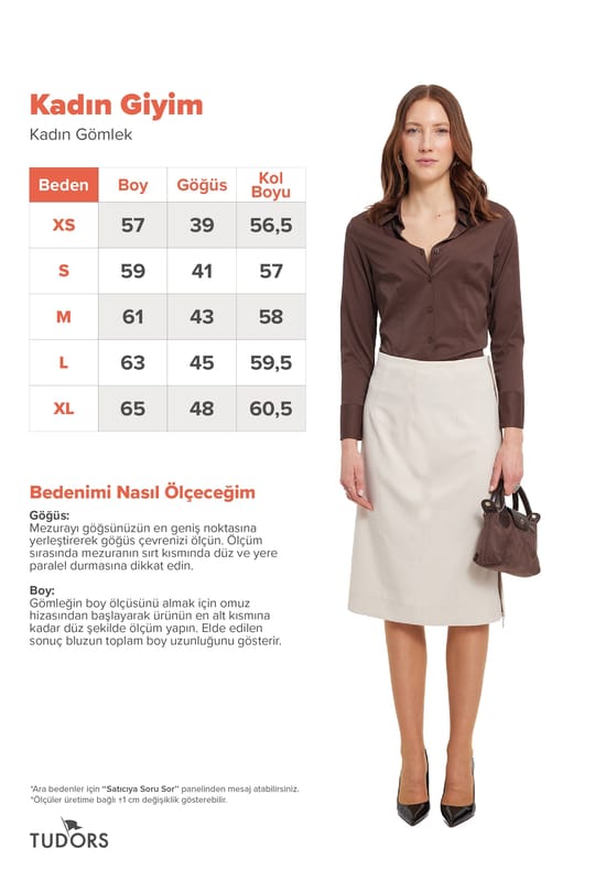 Kadın Slim Fit Dar Kesim Pensli Vücuda Oturan Klasik Yaka Uzun Kollu Likralı Kahverengi Gömlek