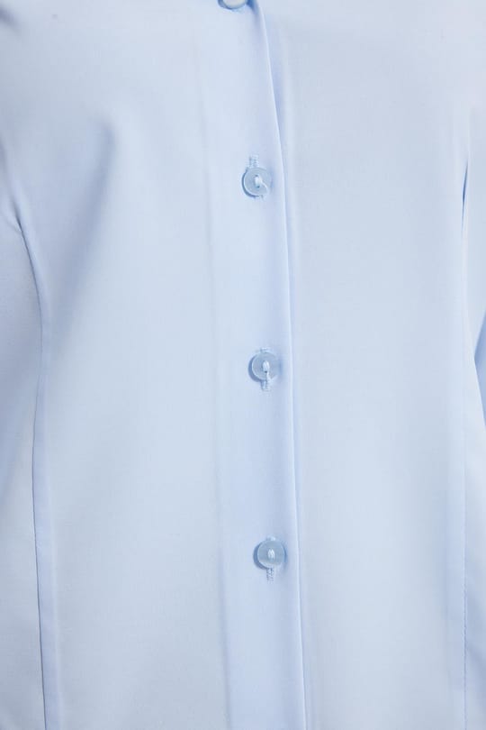 Kadın Slim Fit Dar Kesim Pensli Vucüda Oturan Klasik Yaka Uzun Kollu Likralı Mavi Gömlek
