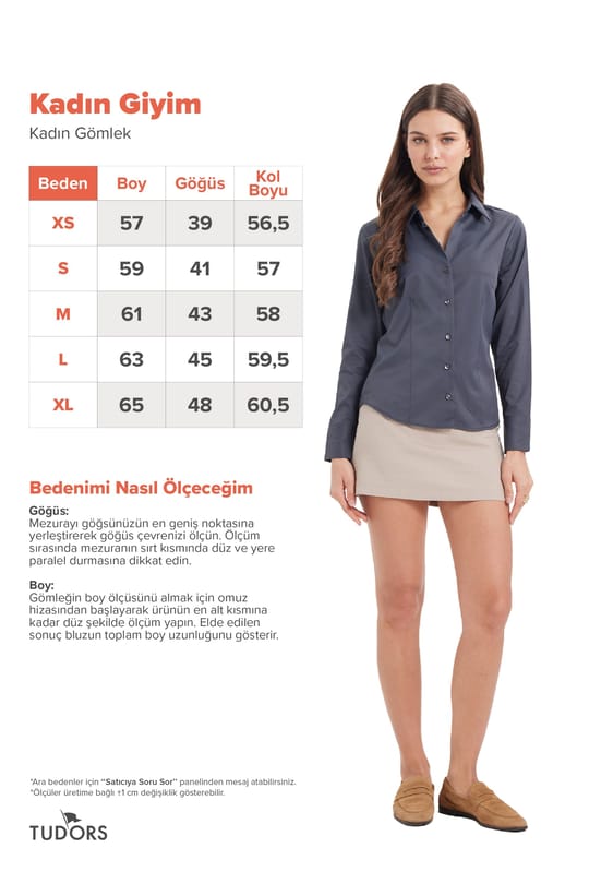 Kadın Slim Fit Dar Kesim Pensli Vücuda Oturan Klasik Yaka Uzun Kollu Likralı Antrasit Gömlek