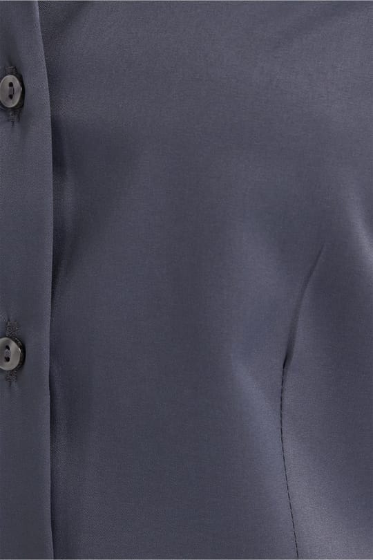 Kadın Slim Fit Dar Kesim Pensli Vucüda Oturan Klasik Yaka Uzun Kollu Likralı Antrasit Gömlek