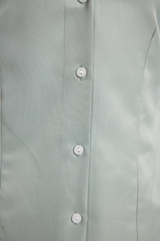 Kadın Slim Fit Dar Kesim Pensli Vucüda Oturan Klasik Yaka Uzun Kollu Likralı Mint Renk Gömlek