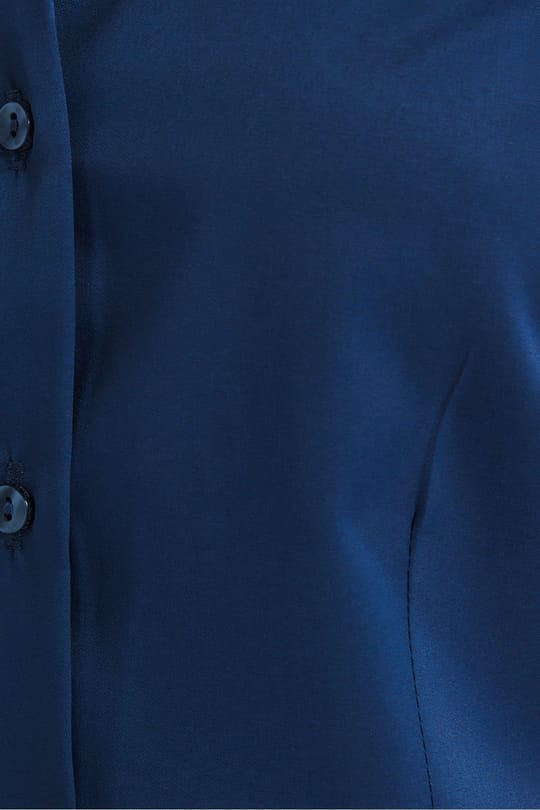 Kadın Slim Fit Dar Kesim Pensli Vucüda Oturan Klasik Yaka Uzun Kollu Likralı Lacivert Gömlek