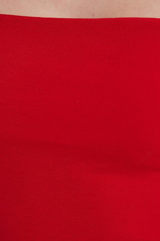 Kadın Slim Fit Dar Kesim Pamuklu Straplez Kırmızı Bluz