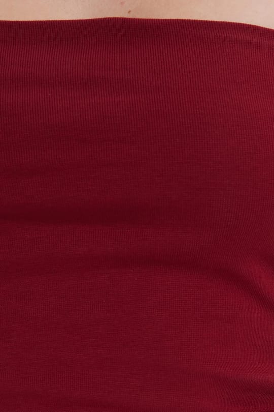 Kadın Slim Fit Dar Kesim Pamuklu Straplez Bordo  Bluz