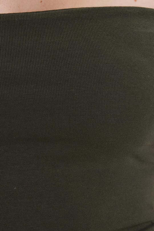 Kadın Slim Fit Dar Kesim Pamuklu Straplez Haki Bluz