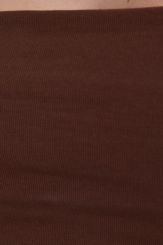 Kadın Slim Fit Dar Kesim Pamuklu Straplez Koyu Kahve Bluz