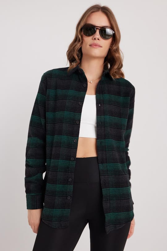 Kadın Slim Fit Dar Kesim Oduncu Kareli Kışlık Gömlek