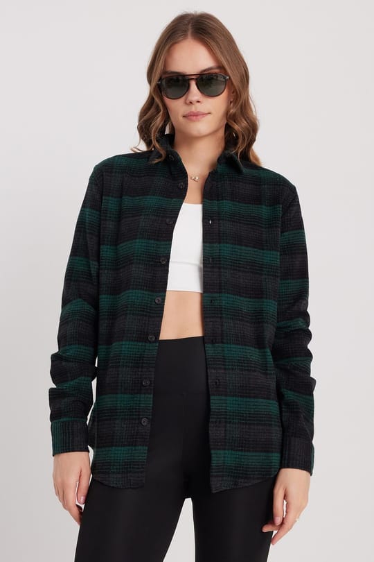 Kadın Slim Fit Dar Kesim Oduncu Kareli Kışlık Gömlek