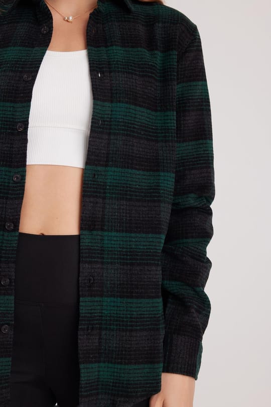 Kadın Slim Fit Dar Kesim Oduncu Kareli Kışlık Gömlek
