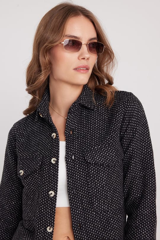 Kadın Slim Fit Dar Kesim Uzun Kollu Çizgili Çift Cepli Kışlık Oduncu Gömlek