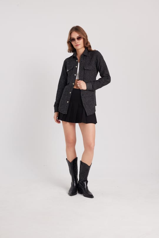 Kadın Slim Fit Dar Kesim Uzun Kollu Çizgili Çift Cepli Kışlık Oduncu Gömlek