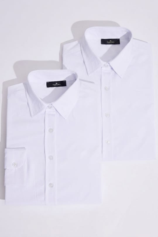 Kadın 2'li Paket Beyaz Slim Fit Dar Kesim Uzun Kollu Pamuklu Vücuda Oturan Dokulu Basic Gömlek