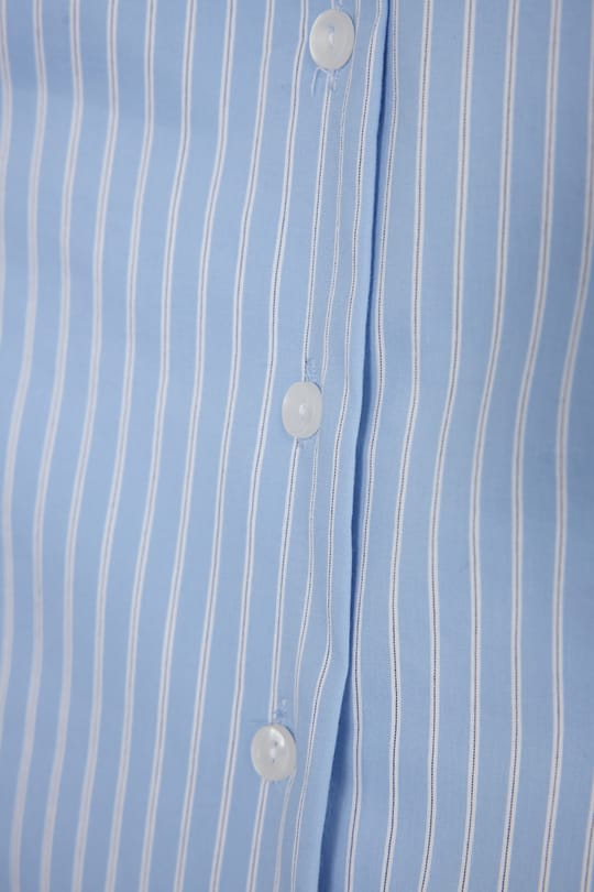 Kadın Slim Fit Dar Kesim Pamuklu Uzun Kollu Çizgili Mavi Kadın Gömlek