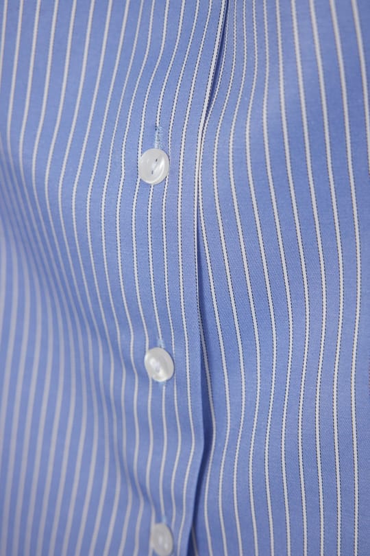 Kadın Slim Fit Dar Kesim Pamuklu Uzun Kollu Çizgili Mavi Kadın Gömlek