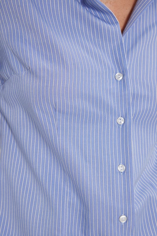 Kadın Slim Fit Dar Kesim Pamuklu Uzun Kollu Çizgili Mavi Kadın Gömlek