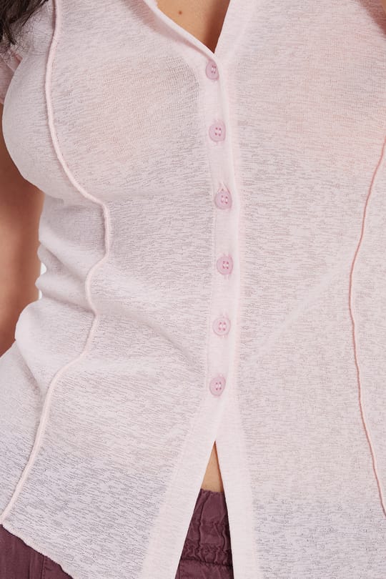 Kadın Slim Fit Dar Kesim Kısa Kollu Gömlek Yaka Pembe Gömlek