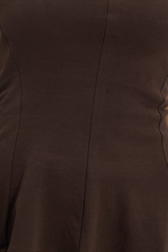 Kadın Slim Fit Dar Kesim  %100 Pamuk Boyundan Bağlamalı Sıfır Kol Kahverengi Bluz