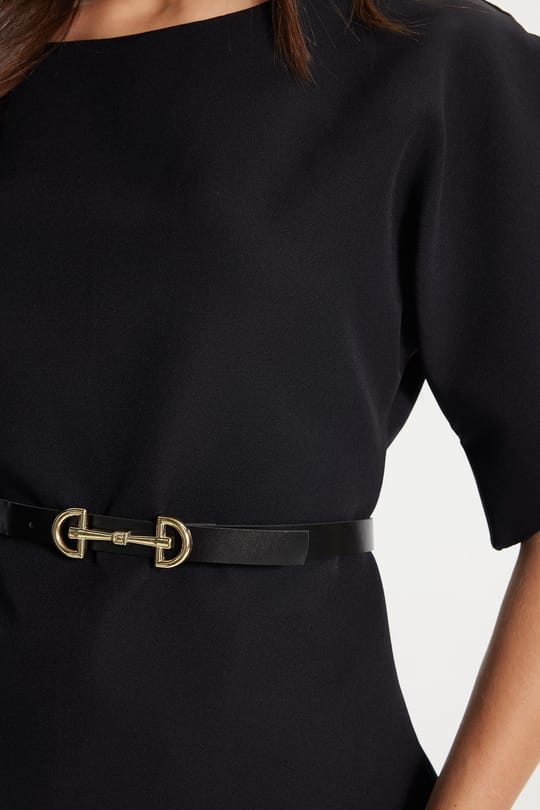 Kadın Slim Fit Dar Kesim Yarasa Kol İnce Kemerli Fermuarlı Siyah Bluz Gömlek