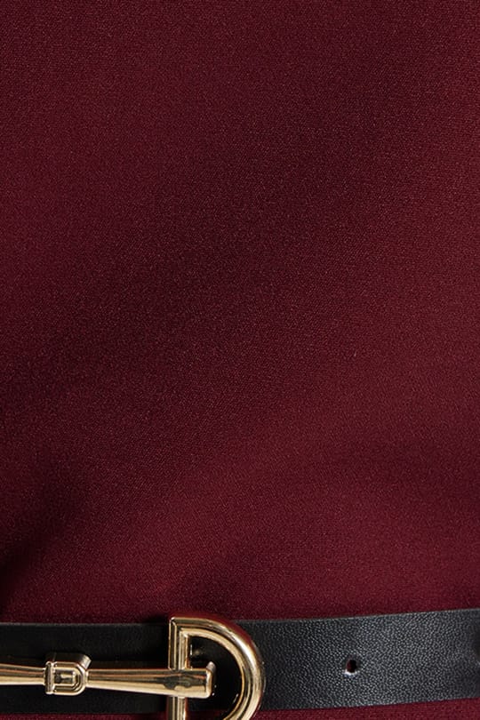 Kadın Slim Fit Dar Kesim Kol Detaylı İnce Kemerli Fermuarlı Bordo Bluz Gömlek