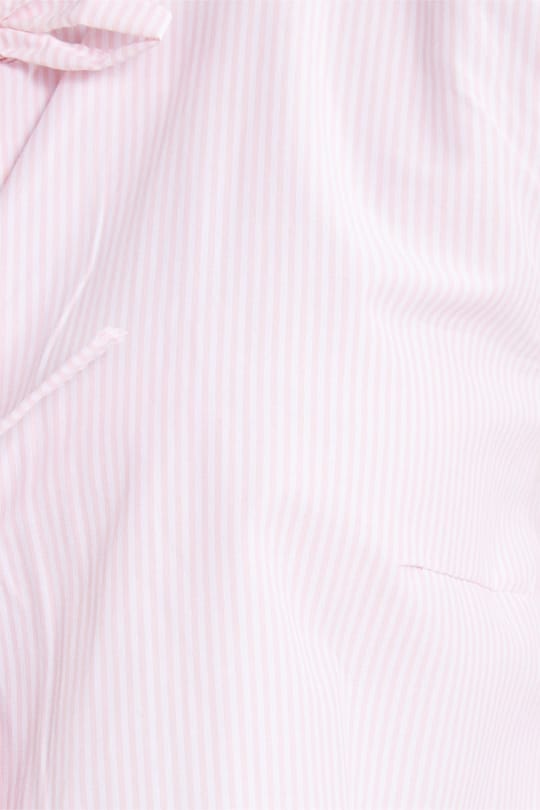 Kadın Slim Fit Dar Kesim Önden Bağlamalı Pamuklu Çizgili Pembe Bluz Gömlek 