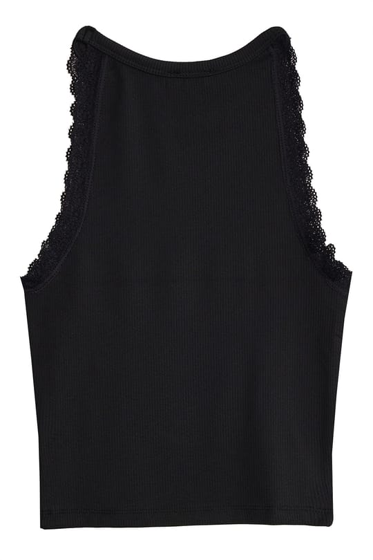 Kadın Slim Fit Dar Kesim Halter Yaka Kolsuz Dantel Detaylı Siyah Atlet Bluz