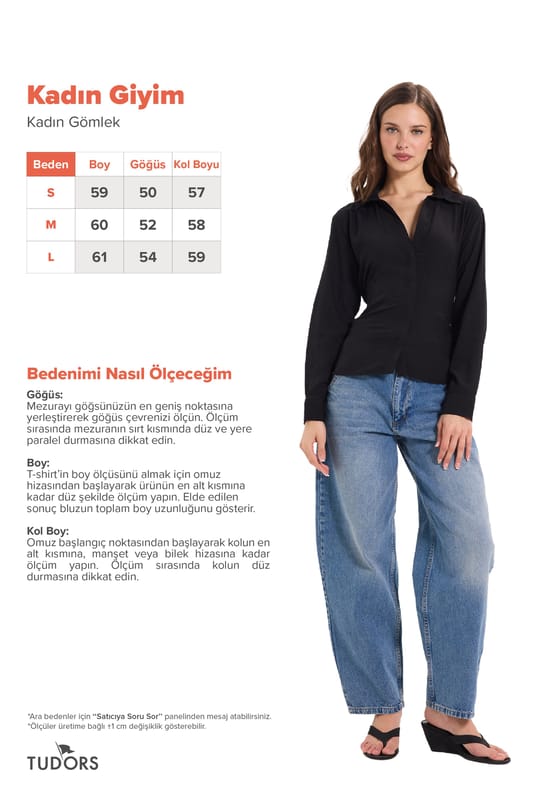 Kadın Slim Fit Dar Kesim Bel ve Sırt Bağlamalı Siyah Gömlek 