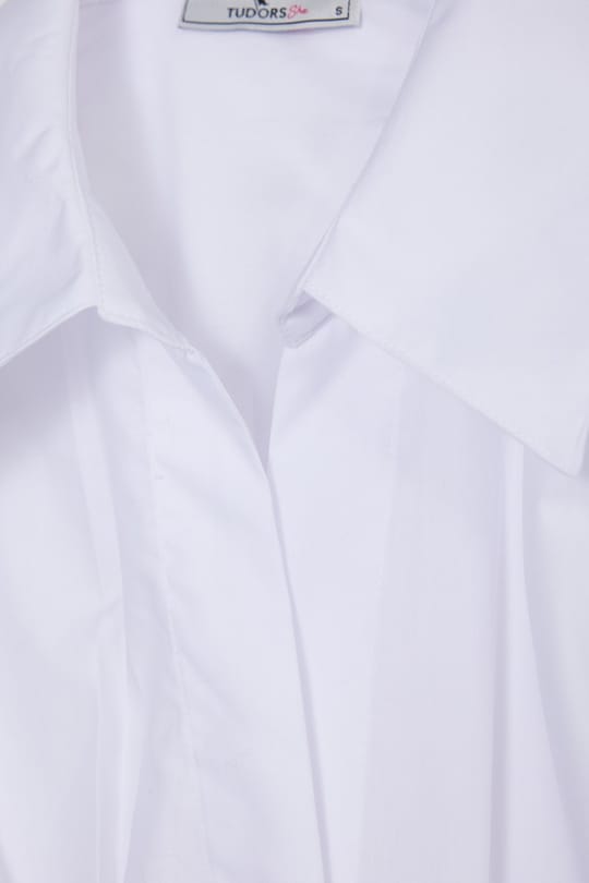 Kadın Regular Fit Klasik Kesim Kısa Kollu Terycotton Kumaş Pileli Beyaz Gömlek