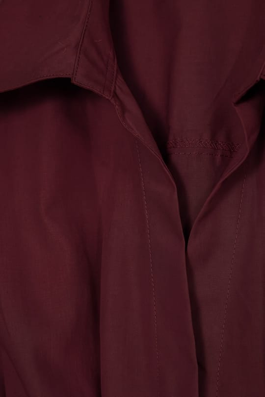 Kadın Regular Fit Klasik Kesim Kısa Kollu Terycotton Kumaş Pileli Bordo Gömlek