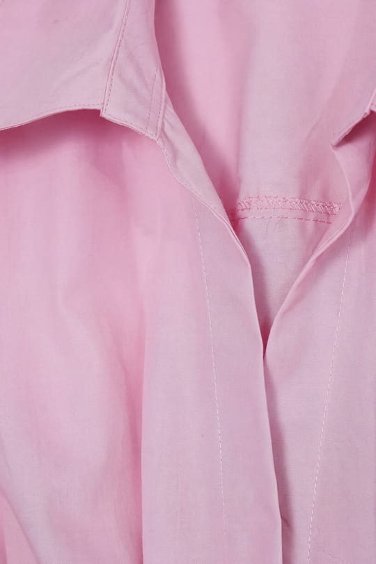 Kadın Regular Fit Klasik Kesim Kısa Kollu Terycotton Kumaş Pileli Pembe Gömlek