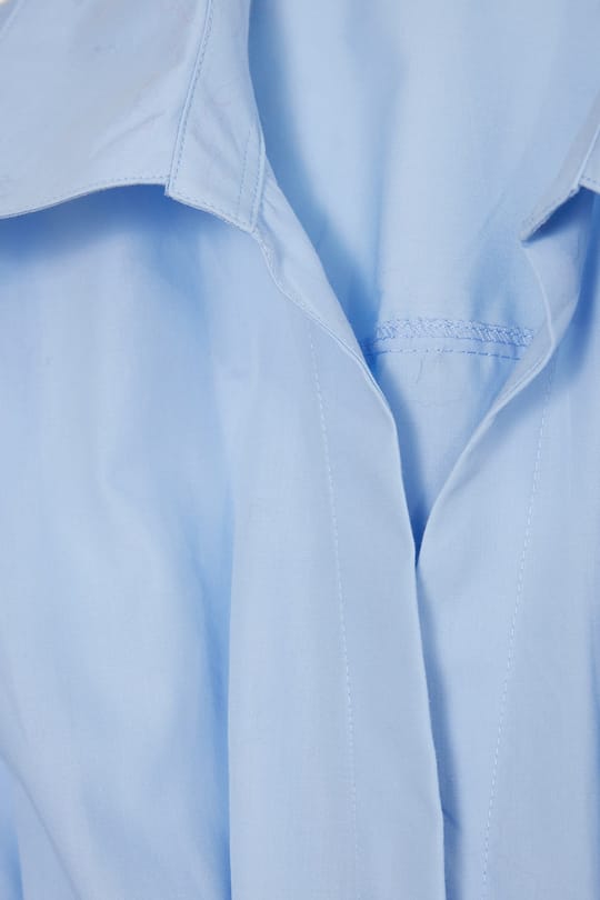 Kadın Regular Fit Klasik Kesim Kısa Kollu Terycotton Kumaş Pileli Mavi Gömlek
