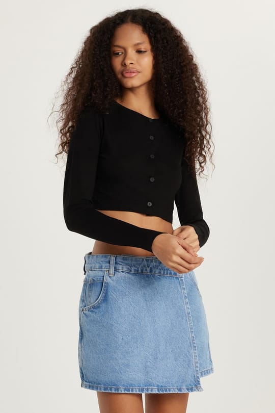 Kadın Slim Fit Dar Kesim Uzun Kollu Bisiklet Yaka Siyah Hırka