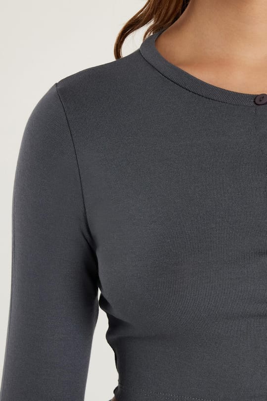 Kadın Slim Fit Dar Kesim Uzun Kollu Bisiklet Yaka Antrasit Hırka