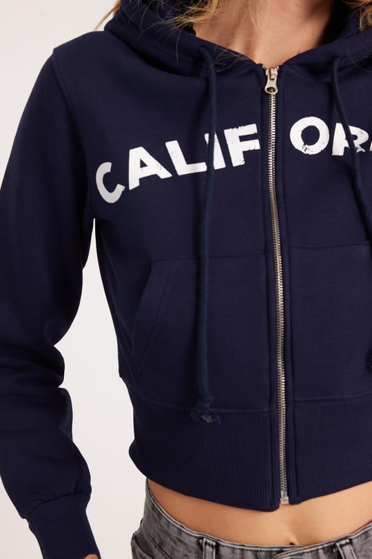 Kadın Slim Fit Dar Kesim Pamuklu Kapüşonlu Baskılı Lacivert Hırka