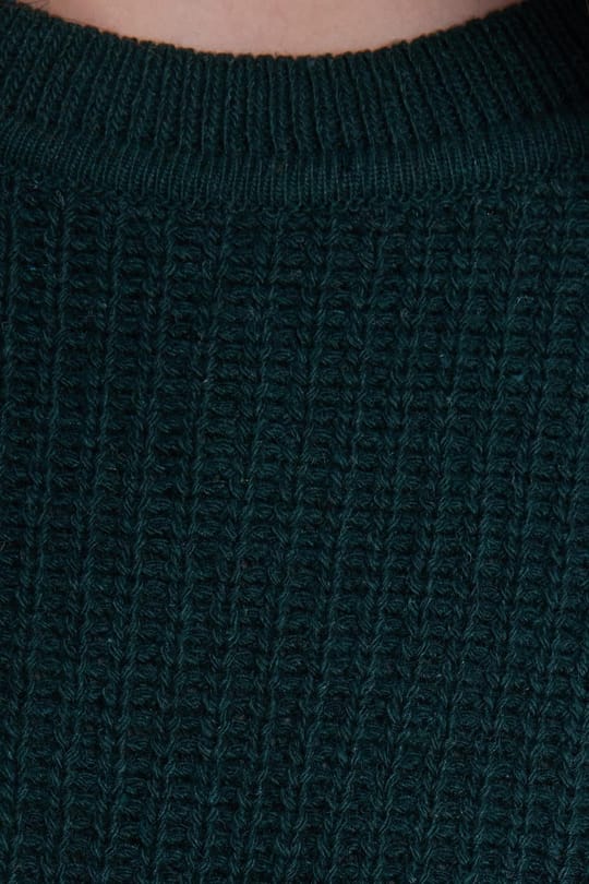 Kadın Oversize Geniş Kesim Örme Detaylı Bisiklet Yaka Yeşil Kazak