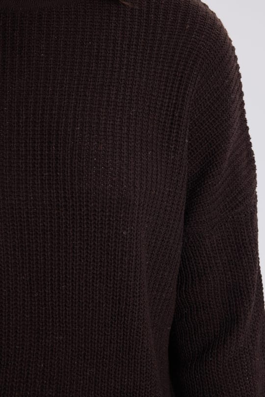 Kadın Oversize Geniş Kesim Örme Detaylı Bisiklet Yaka Kahverengi Kazak
