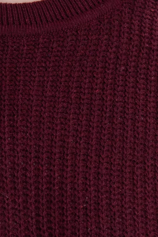 Kadın Oversize Geniş Kesim Örme Detaylı Bisiklet Yaka Bordo Kazak